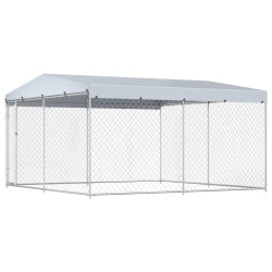 Canil de exterior com telhado 382x382x225 cm
