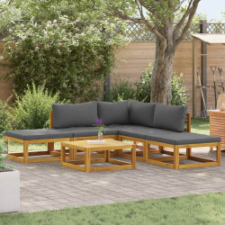 6 Pcs conj. lounge jardim c/ almofadões madeira acácia maciça