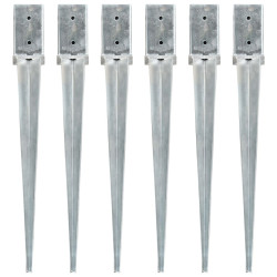 Estacas de enterrar 6 pcs 8x8x76 cm aço galvanizado prateado