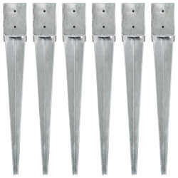 Estacas de enterrar 6 pcs 10x10x76 cm aço galvanizado prateado