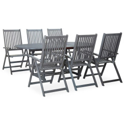 7 Pcs conjunto jantar exterior madeira acácia maciça cinzento
