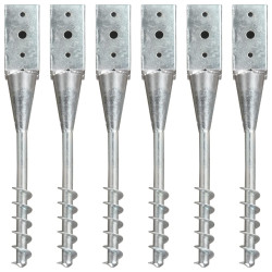 Estacas de enterrar 6 pcs 7x7x56 cm aço galvanizado prateado