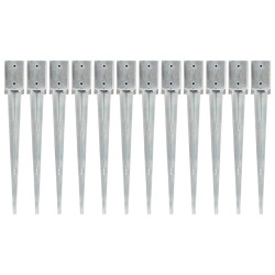Estacas de enterrar 12 pcs 9x9x75 cm aço galvanizado prateado