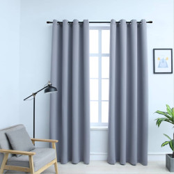 Cortinas blackout c/ argolas em metal 2 pcs 140x175 cm cinzento