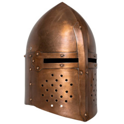 Capacete de cavaleiro medieval réplica larp aço cobre