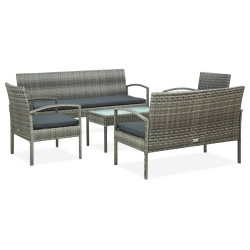 5 Pcs conjunto lounge de jardim c/ almofadões vime PE cinzento