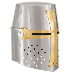 Capacete de cavaleiro medieval réplica larp aço prateado