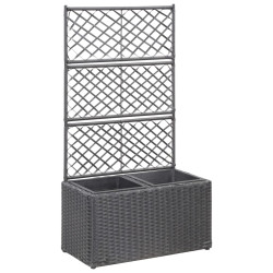 Floreira com treliça e 2 vasos 58x30x107 cm vime PE preto
