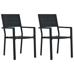Cadeiras jardim 2 pcs pead aspeto madeira preto