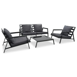 4 Pcs conj. lounge jardim + almofadões alumínio cinzento-escuro
