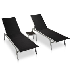 Espreguiçadeiras com mesa 2 pcs aço e textilene preto