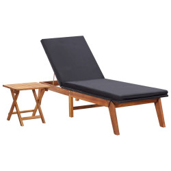 Espreguiçadeira com mesa vime PE e madeira acácia maciça