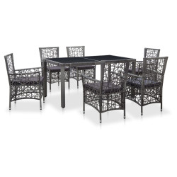 7 Pcs conjunto de jantar para exterior vime PE cinzento
