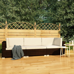 3 Pcs conjunto sofás de jardim c/ almofadões vime PE castanho