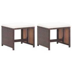 Bancos de jardim 2 pcs com almofadões em vime PE castanho