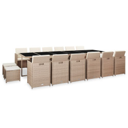 17 Pcs conjunto jantar exterior com almofadões vime PE bege
