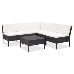 6 Pcs conjunto lounge de jardim c/ almofadões vime PE preto