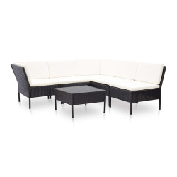 6 Pcs conjunto lounge de jardim c/ almofadões vime PE preto