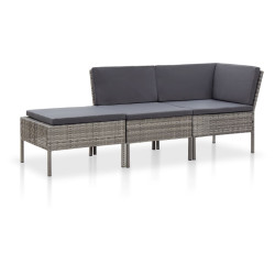Conjunto lounge de jardim c/ almofadões 3 pcs vime PE cinzento