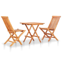 3 Pcs conjunto bistrô dobrável madeira de teca maciça