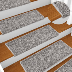Tapetes de escada 15 peças 65x21x4 cm cinza com borda retangular