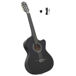Guitarra clássica cutaway com equalizador e 6 cordas preto