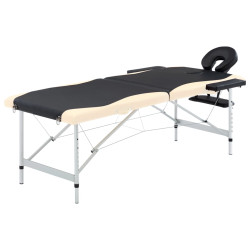 Mesa de massagem dobrável 2 zonas alumínio preto e bege