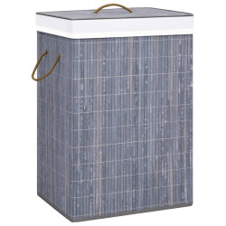 Cesto para roupa suja c/ 2 secções 72 l bambu cinzento
