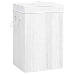 Cesto para roupa suja c/ 2 secções 72 l bambu branco