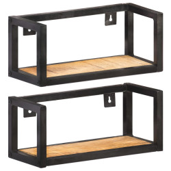 Prateleiras de parede 2 pcs 40 cm madeira de mangueira áspera