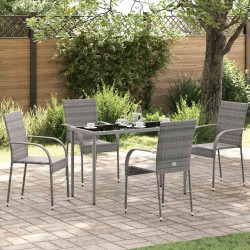 Cadeiras de exterior empilháveis 4 pcs vime PE cinzento
