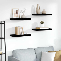 Prateleiras de parede suspensas 4 pcs 50x23,5x3,8cm MDF preto