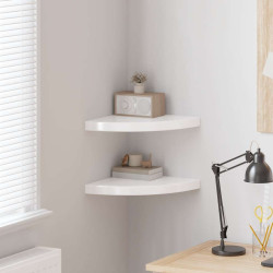 Prateleiras canto suspensas 2 pcs 35x35x3,8cm MDF branco brilh.