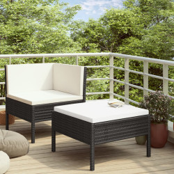 2 Pcs conjunto lounge de jardim c/ almofadões vime PE preto