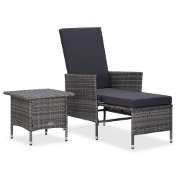 2 Pcs conjunto lounge de jardim c/ almofadões vime PE cinzento