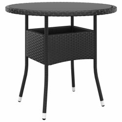 Mesa de jardim ø80x75 cm vidro temperado e vime PE preto