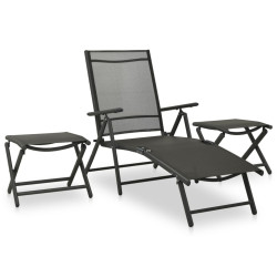 3 Pcs conjunto lounge para jardim textilene e alumínio preto