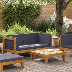 2 Pcs conjunto lounge de jardim c/ almofadões acácia maciça