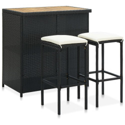3 Pcs conjunto de bar vime PE preto