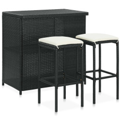 3 Pcs conjunto de bar vime PE preto