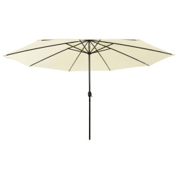 Guarda-sol de jardim com luzes LED 400 cm areia