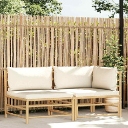 2 Pcs conj. lounge p/ jardim em bambu c/ almofadões branco nata