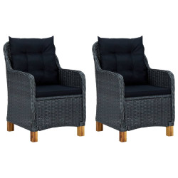 Cadeiras de jardim c/ almofadões 2 pcs vime PE cinzento-escuro