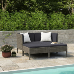 4 Pcs conjunto lounge de jardim c/ almofadões vime PE cinzento