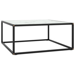 Mesa de centro 80x80x35 cm vidro mármore branco