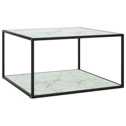 Mesa de centro 90x90x50 cm preto com vidro marmorizado branco