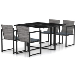 5Pcs conjunto de jantar p/ exterior c/ almofadões vime PE cinza