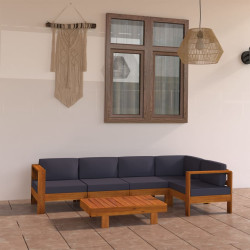 6 Pcs conj. lounge de jardim c/ almofadões cinza-escuro acácia