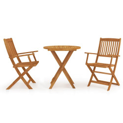 3 Pcs conjunto jantar dobrável p/ jardim madeira acácia maciça