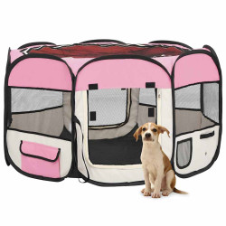 Parque dobrável p/ cão c/ saco de transporte 110x110x58cm rosa